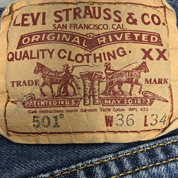 32X32 Levi's 501 Button Fly Denim Jeans Tag - 36X34 Actual - 32X32 Men's - Picture 7 of 10